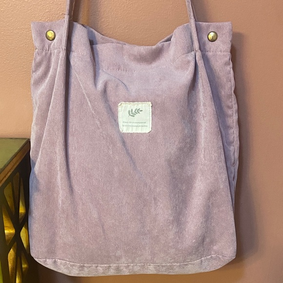 Mauve Corduroy Canvas Tote Bag Purse Handbag 14x14.5x4 GUC - Picture 2 of 8